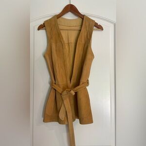 Vintage Leather Suede Sleeveless Boho Vest in Mustard Yellow